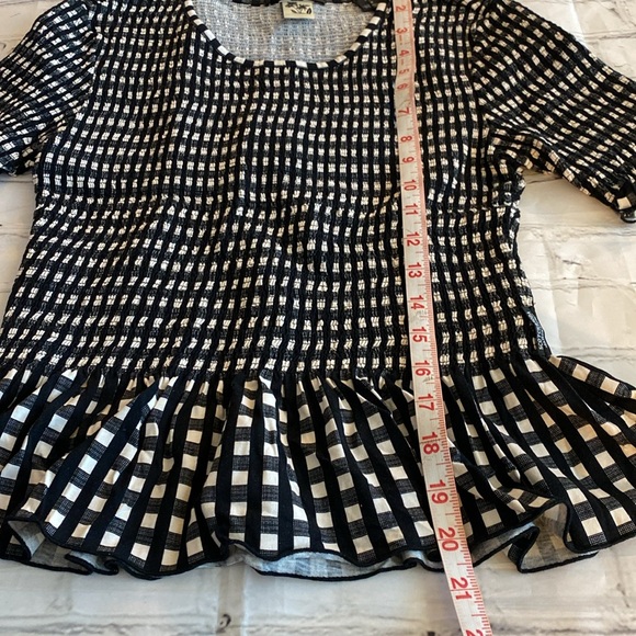 Scotch & Soda NWT Smocked Peplum Top Black & White Checkered - Picture 13 of 13